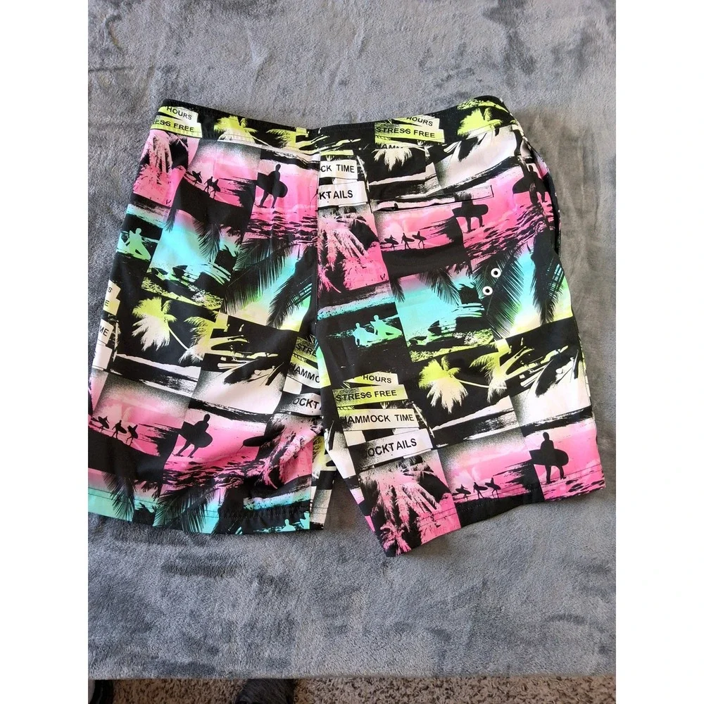 American Eagle Mens Neon Tropical Palm Tree Surfer Board Shorts‎ Swim Trunks L